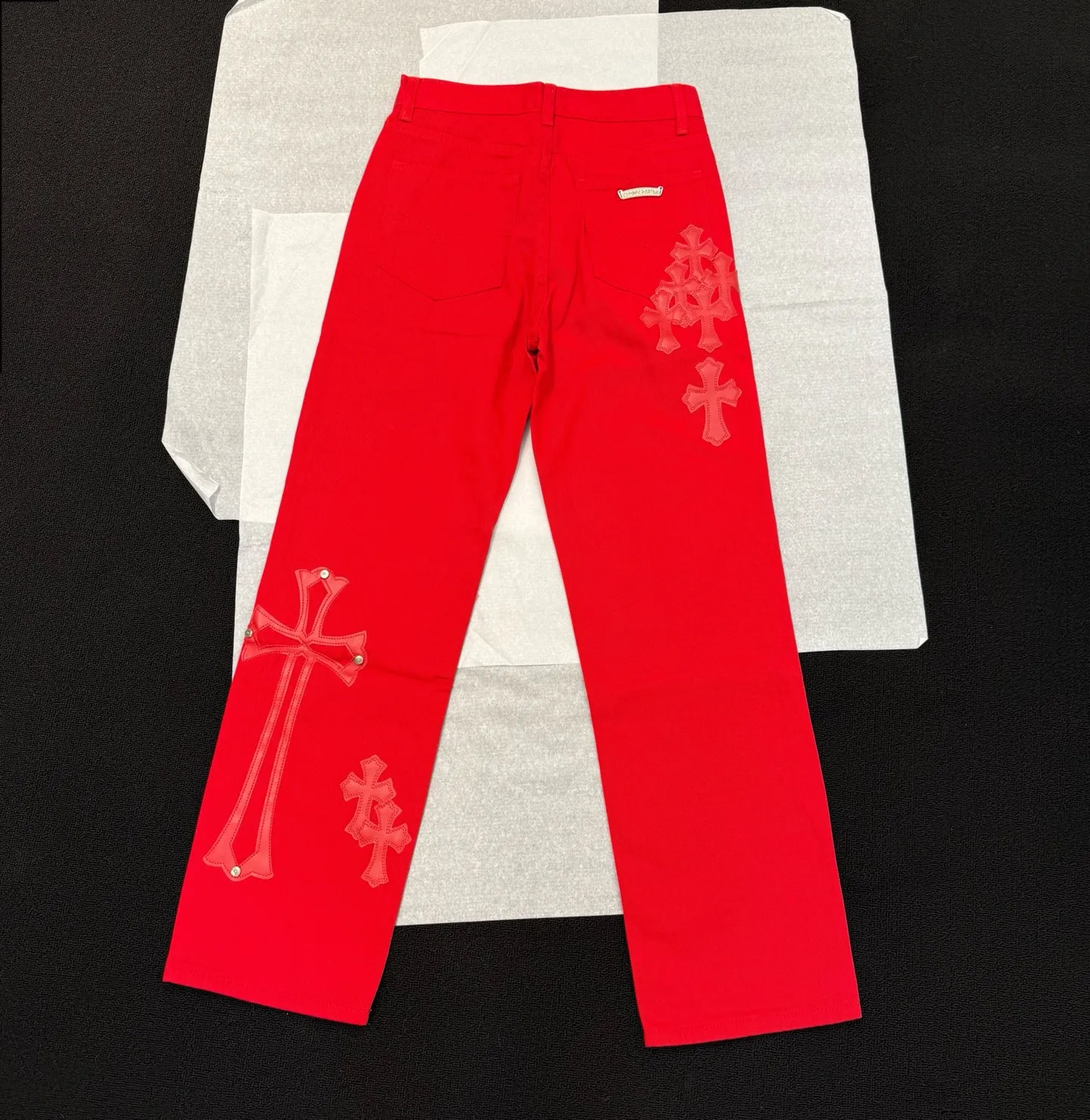 P280 Style number: D372 Chrome Hearts CH limited edition red leather jeans Color: Red Size: S M L